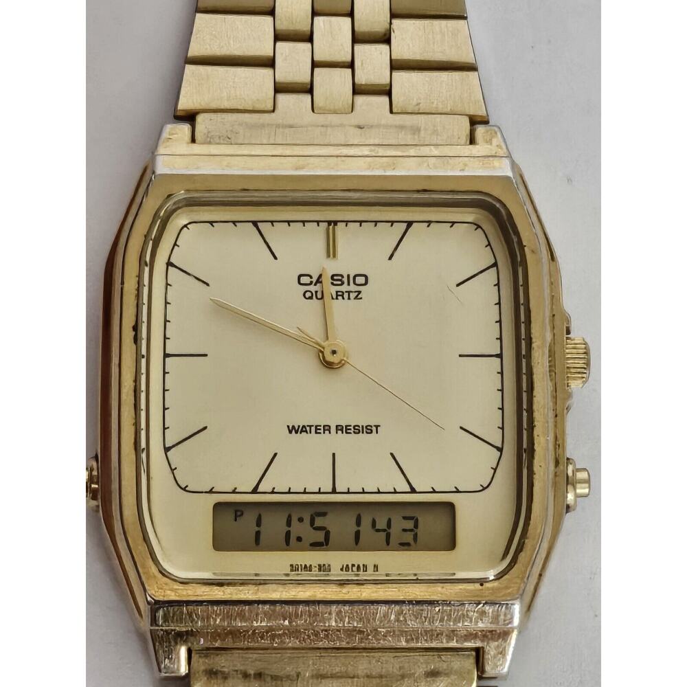 Rare Vintage Men's Casio AQ 302 Analog Digital Quartz Watch New Battery